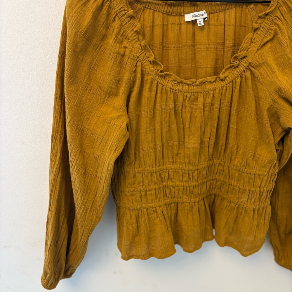 Madewell Sophia Textured Plaid Top Mustard Gold Size Medium - Picture 3 of 7
